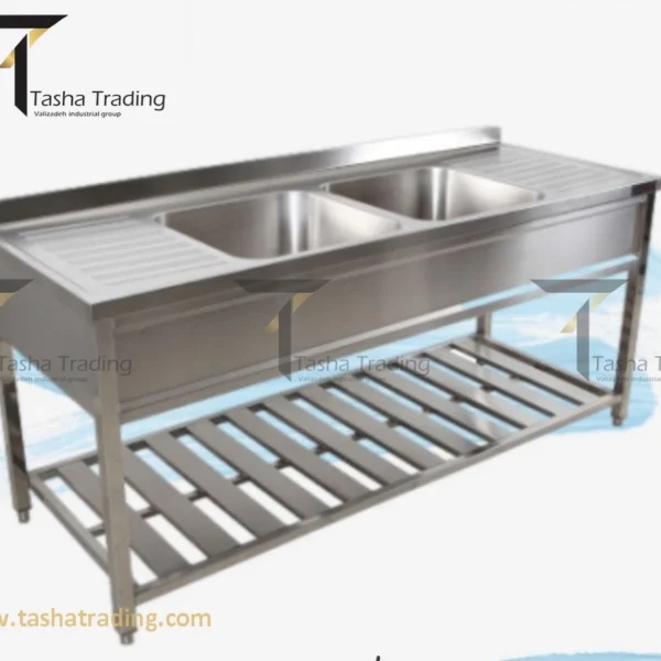سینک دو لگنه کابینت دار استیل تجهیزات شستشو و نظافت رستورانی